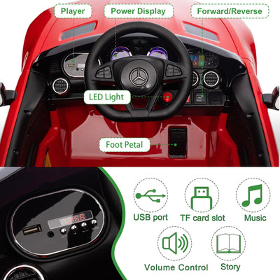 Garvee Ride Car for Kids, 12V Power Battery Electric Vehicles for 3-7 Toddlers, Licensed Mercedes-Benz with Remote Control, MP3 Player - Red