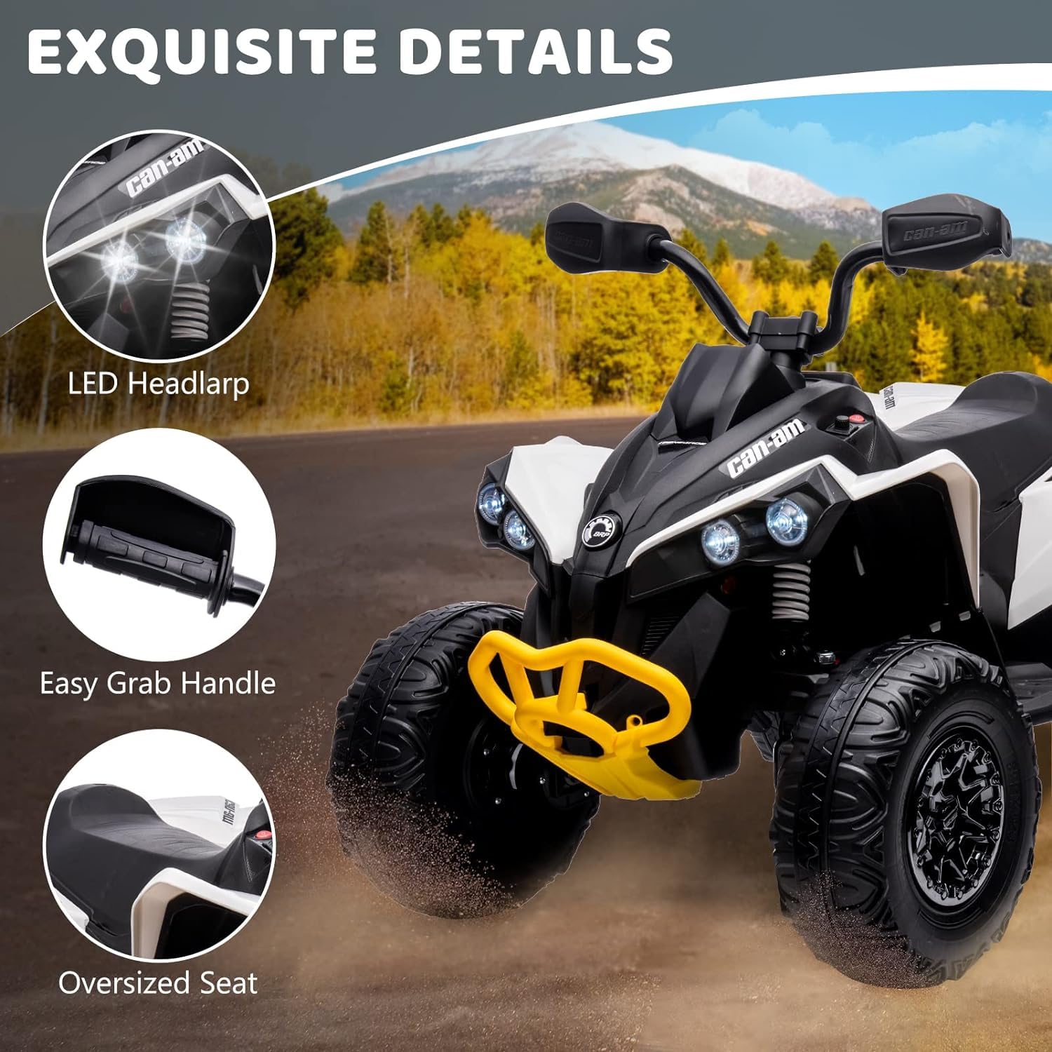 Garvee Ride - P Series: 12V Kids ATV: Can-Am Licensed, Dual Control, LED, Bluetooth, 5MPH, White
