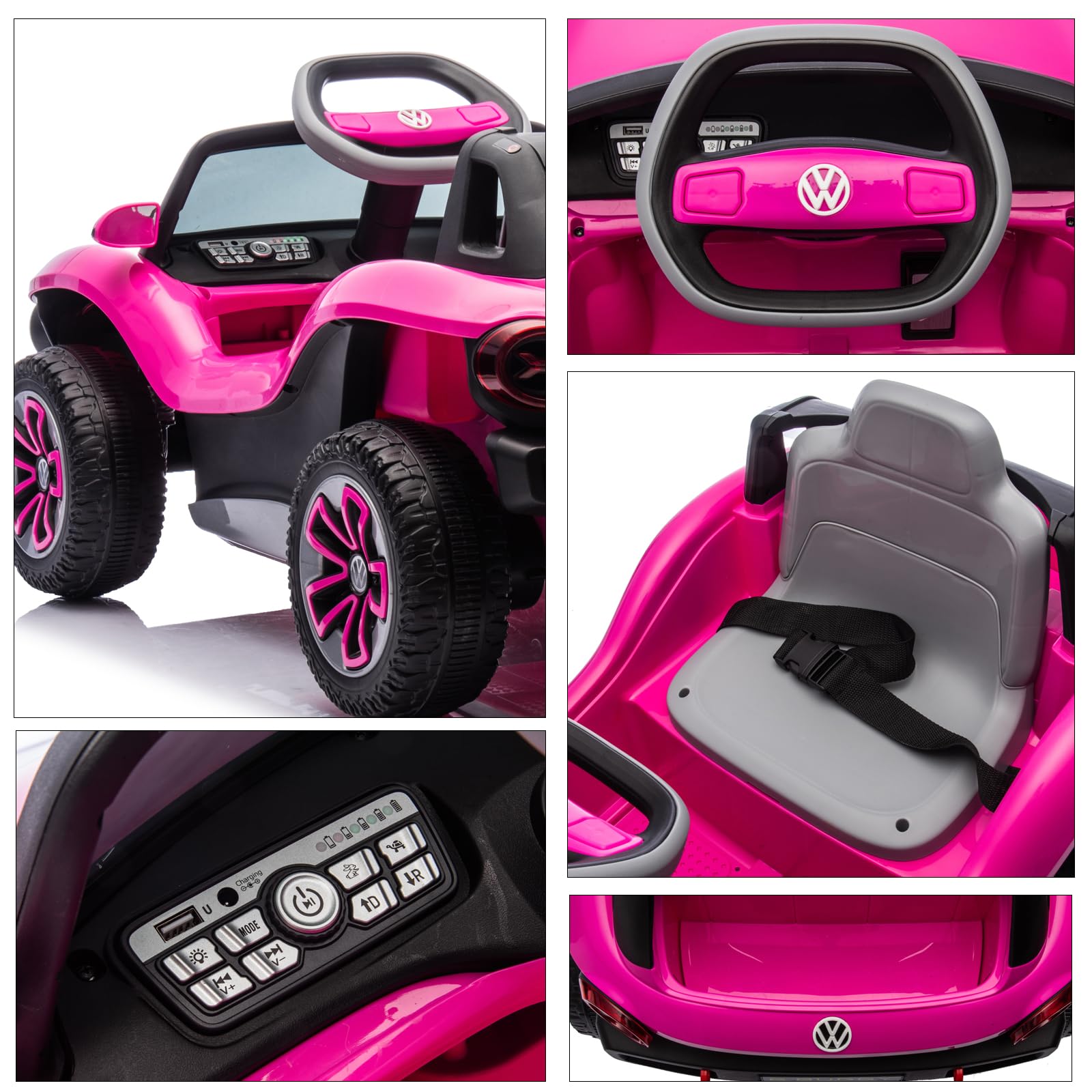 Garvee Ride - P Series: 12V Ride-On Toy With Remote Control | LED Lights, MP3, and Bluetooth | For Boys and Girls, Pink