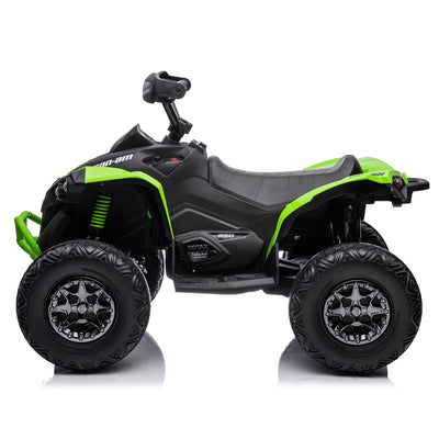 Garvee Ride - P Series: 12V Ride on Toy Car Bombardier Licensed BRP Can-am 4 Wheeler Quad Electric Vehicle, w/LED Lights, Spring Suspension, Bluetooth, Music, USB, Treaded Tires, White - Green