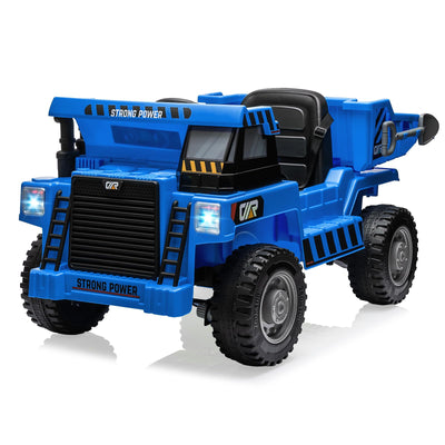 Garvee Ride - P Series: 12V Kids Ride on Dump Truck with Electric Bed, Remote Control, USB, MP3, Music, Battery Indicator, Blue