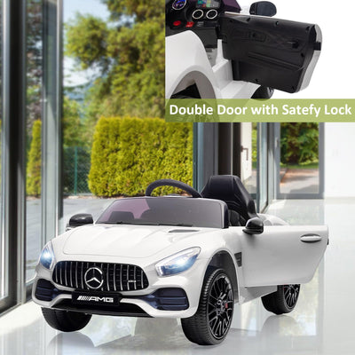 Garvee Ride Car for Kids, 12V Power Battery Electric Vehicles for 3-7 Toddlers, Licensed Mercedes-Benz with Remote Control, MP3 Player - White