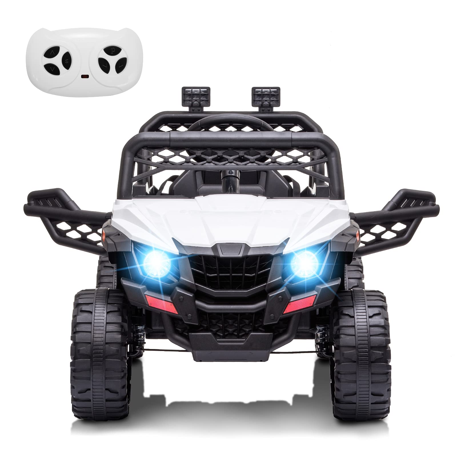 Garvee Ride - P Series: 12V Kids Car: Ride-On Truck, Remote, Suspension, LED, 1.8-3.7 MPH, MP3, Engine Sound, ASTM Certified, for 3-7 Years - White