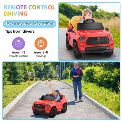 Garvee Ride on Truck Car, 12V Licensed Toyota Electric Cars for Kids, Ride on Toys with Remote Control, Spring Suspension, LED Lights, Bluetooth, 3 Speeds - Red