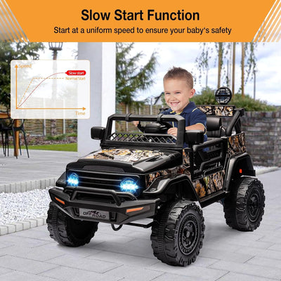 Garvee Ride - P Series: 12V Power Wheel Electric Car for Kids, Ride on Toys with Led Lights Bluetooth, 3 Speeds, Spring Suspension - Black