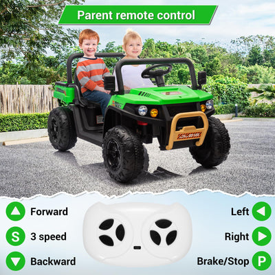 Garvee Ride - P Series: 24v Ride On Dump Truck, 2 Seater Electric Ride On Car Toy for Kids, Battery Powered UTV with 4x35W Motors, Shovel, Bluetooth, Remote Control, Music, LED Lights for Boys & Girls - Green