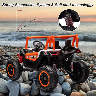 Garvee Ride - P Series: 2 Seater Ride on Car,12V Battery Powered Off-Road UTV Toy,Electric Car with Remote Control,Metal Frame,EVA Wheels,LED,Spring Suspension for 3-8 Boys&Girls - Orange