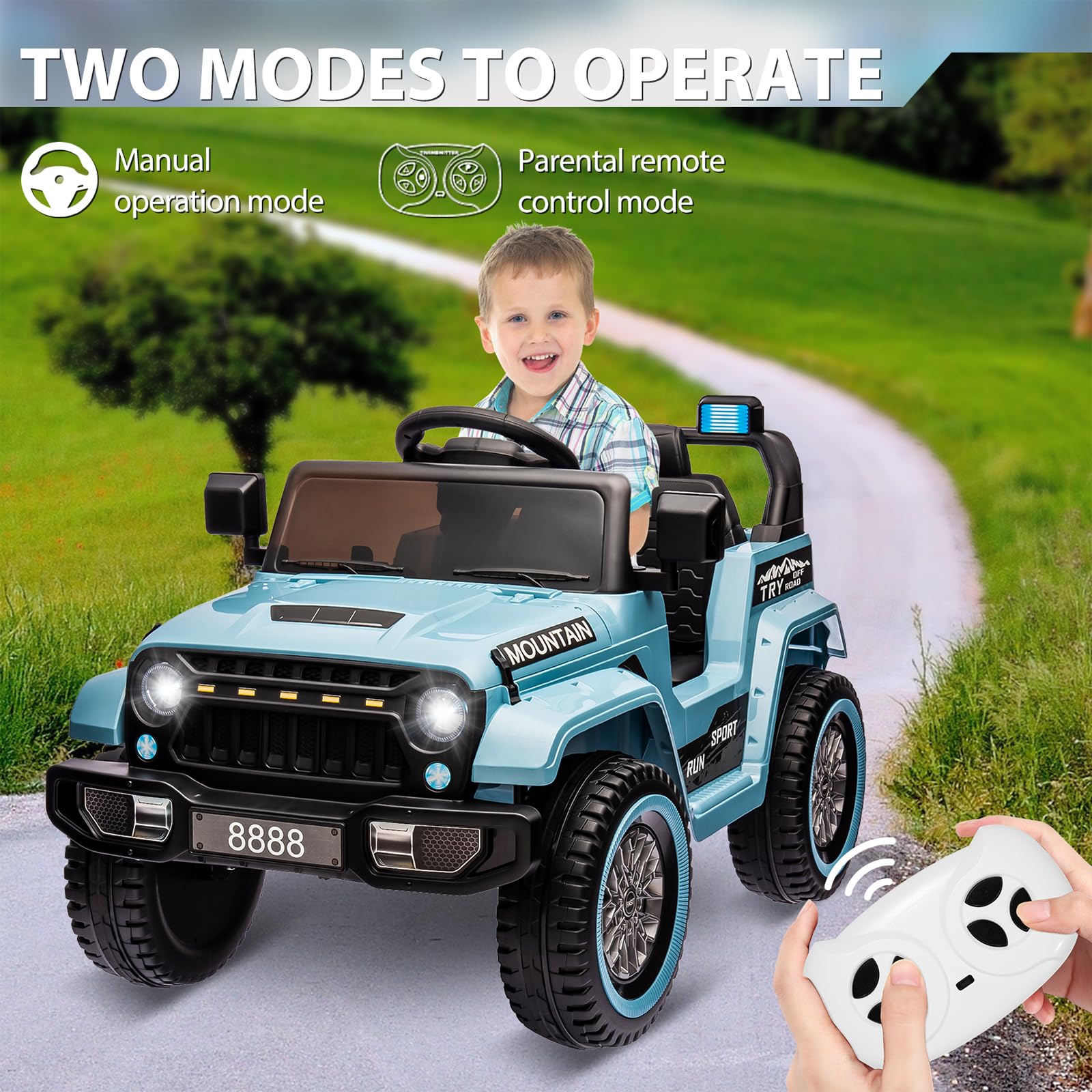 Garvee Ride - P Series: 12V Kids Ride-On Truck For Age 3+, Remote Control, LED, Music, 3 Speeds - Blue