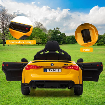Garvee Ride - P Series: 12V Electric Ride On Car for 37-83 Months, w/RC,Licensed by BMW M4,Power Wheels for Boys Girls, with Suspension System,3 Speeds, Bluetooth, MP3, Double Door, LED Light - Yellow