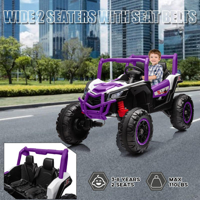 Garvee Ride - P Series: 2 Seater Ride on Car,12V Battery Powered Off-Road UTV Toy,Electric Car with Remote Control,Metal Frame,EVA Wheels,LED,Spring Suspension for 3-8 Boys&Girls - Purple