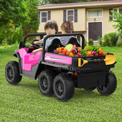 Garvee Ride - P Series: 24V 4WD Electric Ride On Dump Truck with Remote Control, 2-Seater, Music Player, LED Lights, Key Start Safety System, Durable Plastic, Off-Road Kids Toy for Ages 3+ - Pink