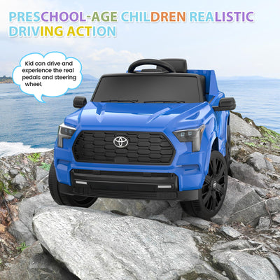 Garvee Ride on Truck Car, 12V Licensed Toyota Electric Cars for Kids, Ride on Toys with Remote Control, Spring Suspension, LED Lights, Bluetooth, 3 Speeds - Blue