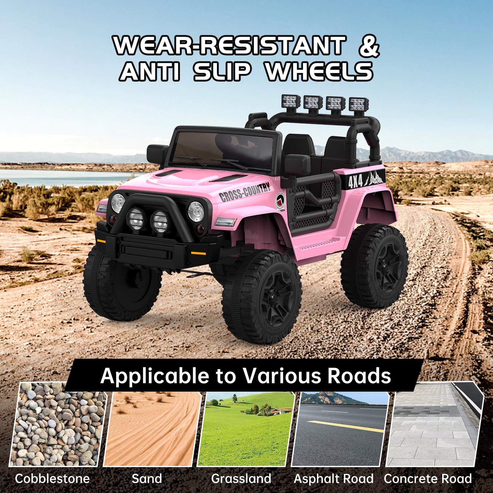 Garvee Ride - P Series: 12V Kids Ride On Truck Car w/Parent Remote Control, Spring Suspension, Led Lights,3 Speed Adjustable, Kids Gift for Boys and Girls - Pink