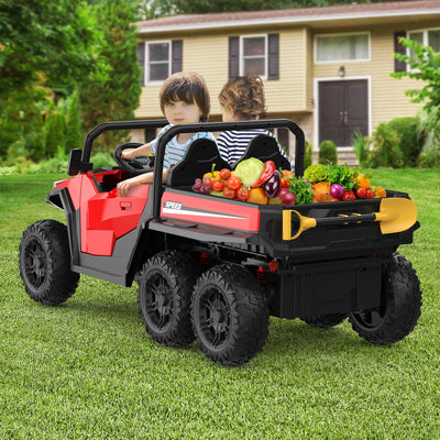 Garvee Ride - P Series: 24V 4WD Electric Ride On Dump Truck with Remote Control, 2-Seater, Music Player, LED Lights, Key Start Safety System, Durable Plastic, Off-Road Kids Toy for Ages 3+ - Red