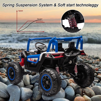 Garvee Ride - P Series: 2 Seater Ride on Car,12V Battery Powered Off-Road UTV Toy,Electric Car with Remote Control,Metal Frame,EVA Wheels,LED,Spring Suspension for 3-8 Boys&Girls - Blue