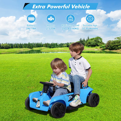 Garvee Ride - P Series: 2 Seaters 4-Wheelers Electric Ride On Toy for Kids, 24V 120W*2 Powerful Motors Max Load 200 Lbs, Two Driver Modes + Remote Control Modes for Toddlers Child with Music, USB, Storage Box, Blue