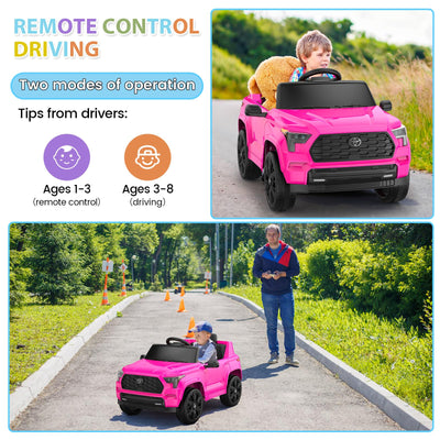 Garvee Ride on Truck Car, 12V Licensed Toyota Electric Cars for Kids, Ride on Toys with Remote Control, Spring Suspension, LED Lights, Bluetooth, 3 Speeds - Rose