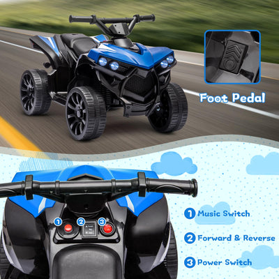 Garvee Ride - P Series: 6V Quad ATV for Kids Toddler 3+ years, Max 55lb Capacity, With LED, Music, Foot Pedal, Wear-Resistant Wheels, 1.9 MPH - Blue
