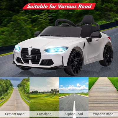 Garvee Ride - P Series: 12V Electric Ride On Car for 37-83 Months, w/RC,Licensed by BMW M4,Power Wheels for Boys Girls, with Suspension System,3 Speeds, Bluetooth, MP3, Double Door, LED Light - White