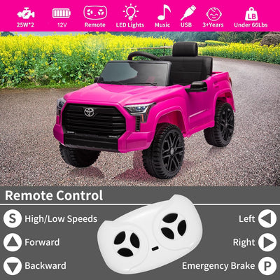 Garvee Ride - P Series: 12V Ride on Car For Kids Age 3+ , Licensed Toyota, with Remote Control, MP3, LED Lights, Suspension System, Double Doors, Safety Belt, Ride On Toys for Boys Girls - Rose