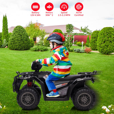 Garvee Ride - P Series: 12V Ride on Quad ATV for Kids, Electric Vehicle for Toddlers, High/Low 2.2mph Safety Speed for Child, Forward/Backward,LED Light, Music,USB for Boys Girls Gift- Balck