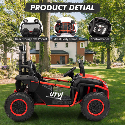 Garvee Ride - P Series: 24V 2 Seater Ride On Car, XXXL Off-Road Utv for Kids w/Metal Frame, 20 Inch Wide Seat, 400W Electric Vehicle Toy Car w/Pop Music, 3 Speeds for Boys and Girls,Red