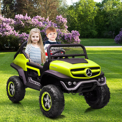 Garvee Ride - P Series: 2 Seater Kids Ride On Truck 24V Ride On Toy Licensed Mercedes Benz Battery Powered Electric Vehicle for Toddles With Remote Control, Battery Display, Trunk, Spring Suspension, Led Lights, Music, Green