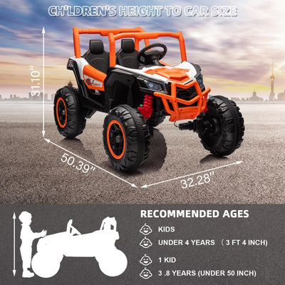 Garvee Ride - P Series: 2 Seater Ride on Car,12V Battery Powered Off-Road UTV Toy,Electric Car with Remote Control,Metal Frame,EVA Wheels,LED,Spring Suspension for 3-8 Boys&Girls - Orange