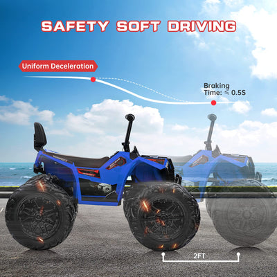 Garvee Ride - P Series: 24V Kids Quad ATV, Ride on Car 4WD Quad Electric Vehicle, 4x80W Powerful Engine, with 7AHx2 Large Battery, Accelerator Handle, EVA Tire, Full Metal Suspension, LED Light, Bluetooth&Music - Blue