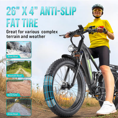 Garvee Electric Bike for Adults 1000W, 48V 17.5AH Battery Adult Electric Bicycles, 26" Fat Tire Full Suspension Ebike, 28MPH Mountain Beach E Bike, 7 Speed, 60Miles Range, UL Certified