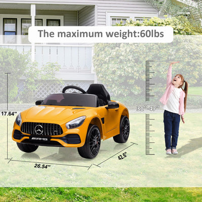 Garvee Ride Car for Kids, 12V Power Battery Electric Vehicles for 3-7 Toddlers, Licensed Mercedes-Benz with Remote Control, MP3 Player - Yellow