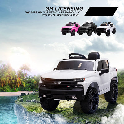 Garvee Ride - P Series: 12V Ride on Car with Remote Control, Battery Powered Licensed Chevrolet Silverado GMC Kids Ride On Truck, Toddler Electric Vehicles Toys,Music,FM,Bluetooth, Spring Suspension, LED Light - White