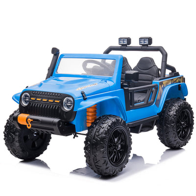 Garvee Ride - P Series: 24V 2 Seater Ride On Truck Car For Kid age 3 - 8 years, w/Remote Control, 4-Wheeler Suspension, 4x55W Powerful Engine, 4WD Battery Powered, LED Lights, Soft Braking - Blue