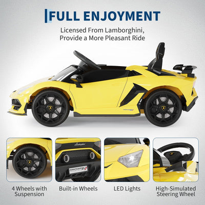Garvee Ride P Series 12V Electric Ride-On Car for Kids | Licensed Lamborghini Battery-Powered Sports Car with Remote Control, 2 Speeds, Sound System, LED Headlights, Hydraulic Doors - Yellow
