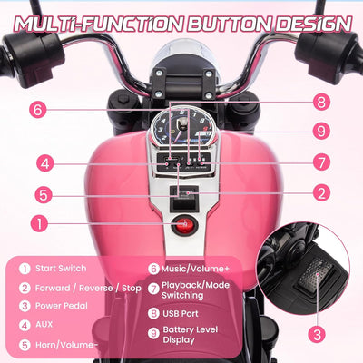 Garvee Ride - P Series: 12V Electric Motorcycle for Kids with Detachable Training Wheels, Soft Start, Reverse, Headlight, Horn, Music, Red, Toddler Ride-On Toy