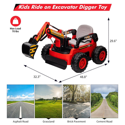 Garvee Ride - P Series: 12V Kids Ride On Excavator Digger Car with Remote Control & Electric Digging Arm with 2x35W Motors, 10Ah Large Battery, 4x75W Driving Motors,Led Tail Light, Music, USB, Ride Toy Gifts, Red