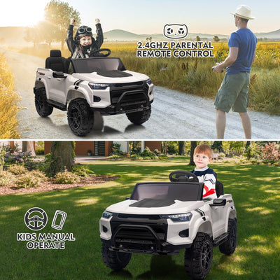Garvee Ride - P Series: 24V Kids Ride On Car 2 Seater Electric Ride On Toy for Toddlers Battery Powered Truck Car With Remote Control, Battery Display, Handle, Trunk, LED Lights, Music (White)