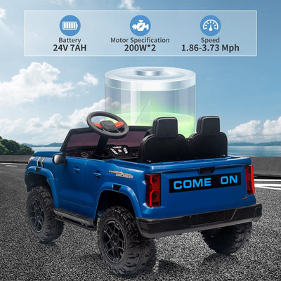 Garvee Ride - P Series: 24V Kids Ride On Car 2 Seater Electric Ride On Toy for Toddlers Battery Powered Truck Car With Remote Control, Battery Display, Handle, Trunk, LED Lights, Music (Blue)