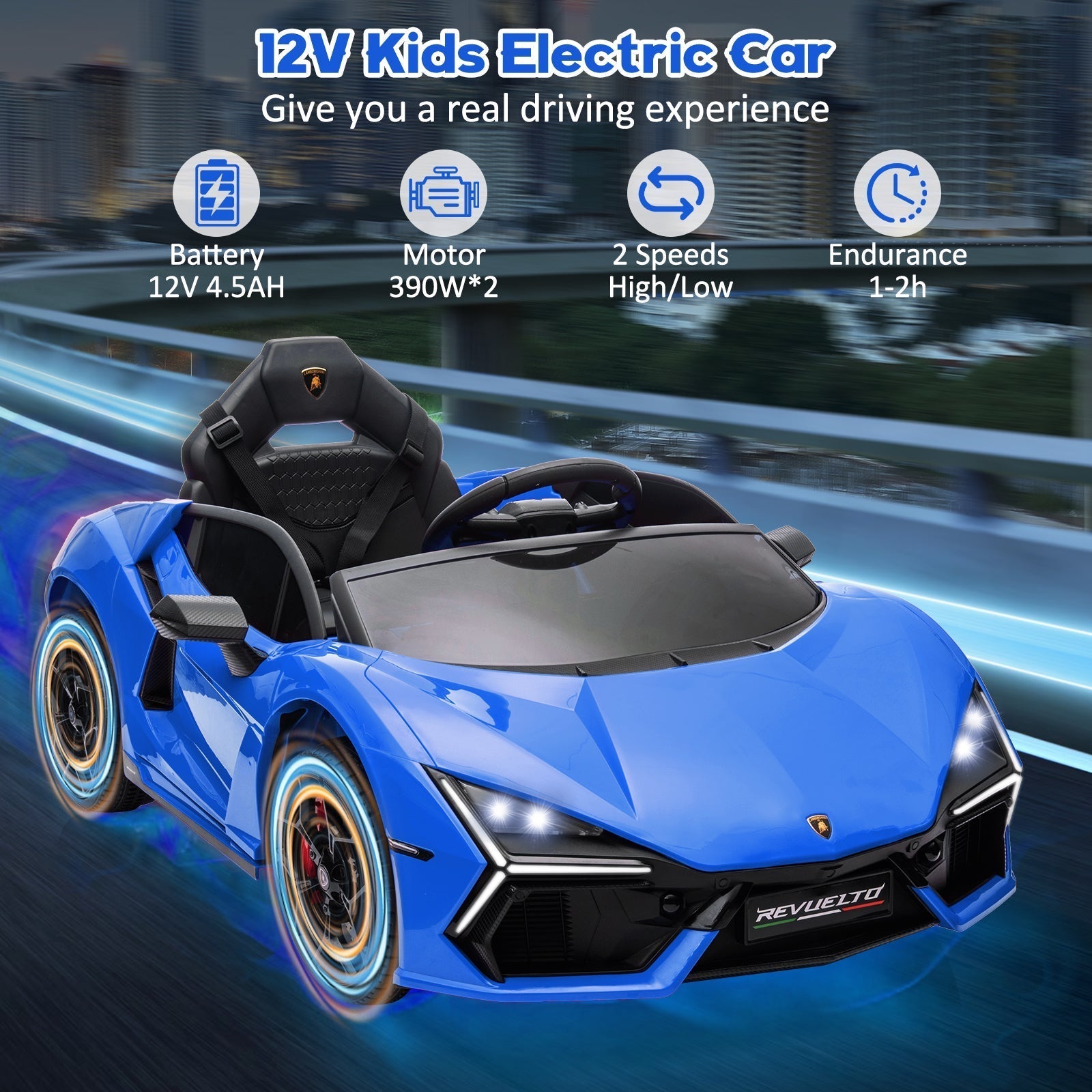 Garvee Ride - P Series: 12V Ride On Car for Kids, Licensed Revuelto Electric Vehicle, Battery Powered Sports Car Toy for Boys & Girls, with Bluetooth, Usb