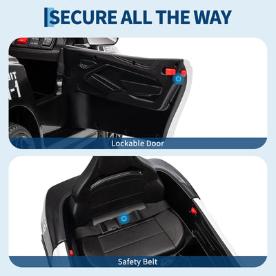Garvee Ride - P Series: 12V Police Car Ride-On Toy for Kids with Remote Control, Emergency Tones, Megaphone, Flashing Lights, Spring Suspension, Music, Safe Buckle Locks, Quick Assembly