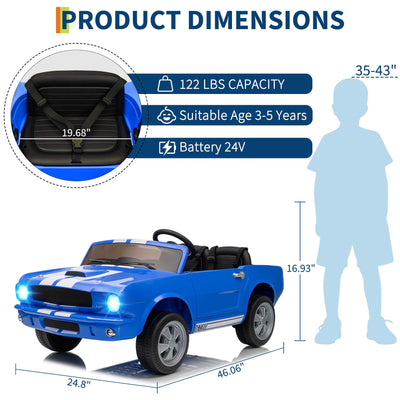 Garvee Ride - P Series: 24V 7AH 2-Seater Ride-On Electric Car Shelby GT350 Licensed Model with Remote Control, 2 Speeds, Safety Belt, LED Lights, Music, Blue for Kids 3+