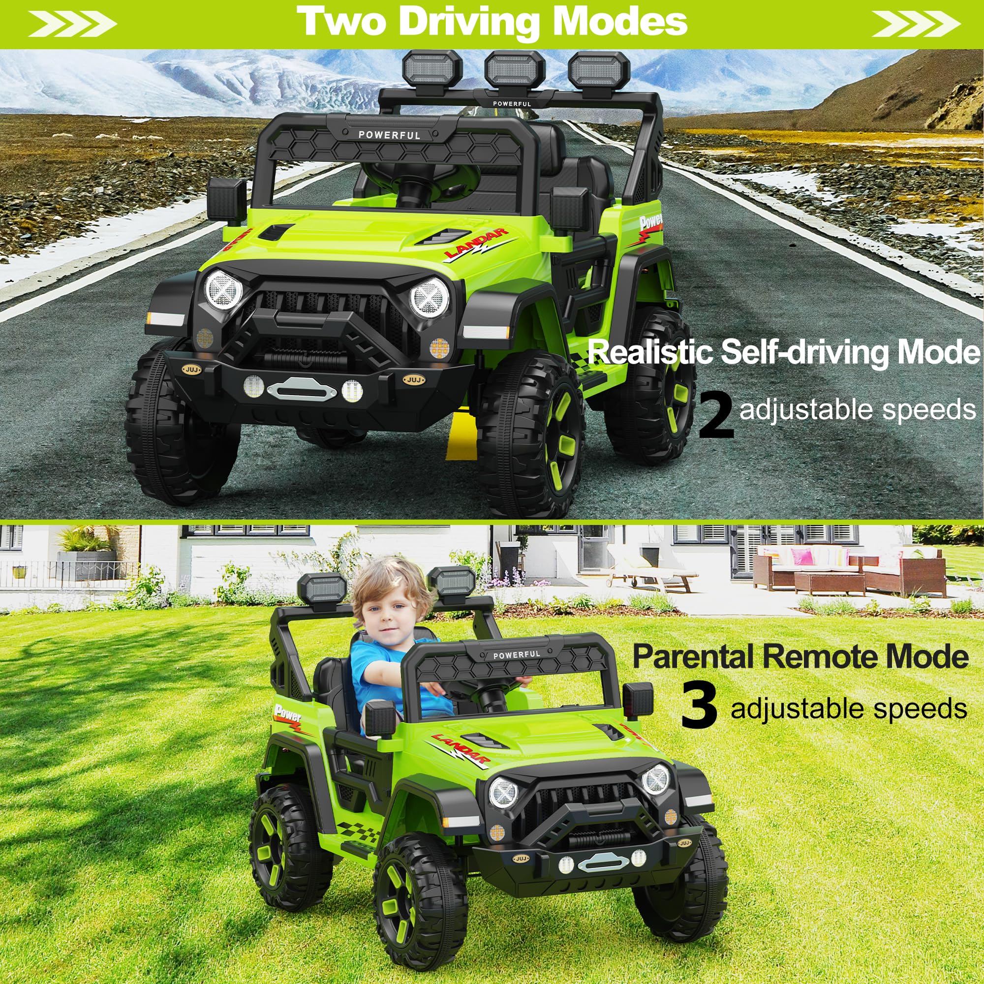 Garvee Ride - P Series: 3-6, Ride on Car with 2.4G Remote Control, 12V Battery Powered Electric Car for kids with 3 Adjustable Speeds, Soft Start, Battery Display, Music (Green)