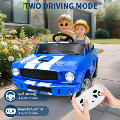 Garvee Ride - P Series: 24V 7AH 2-Seater Ride-On Electric Car Shelby GT350 Licensed Model with Remote Control, 2 Speeds, Safety Belt, LED Lights, Music, Blue for Kids 3+