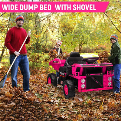 Garvee Ride - P Series: Ride On Dump Truck, Electric Cars for Kids with Remote Control, Dump Bed, Shovel, Music, Led, Wheel Shock Absorption, Ride On Construction Vehicle Four- for Kids 3+(Pink)