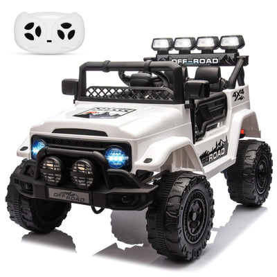 Garvee Ride - P Series: 12VElectric Ride on Truck Car For Kids Age 3+, Remote Control, Twin 25W Motors 3.1MPH Max Speed, Bluetooth USB Music Player, 4 Wheels Suspension LED Lights Safety Belt, Gift for Boy & Girl - White