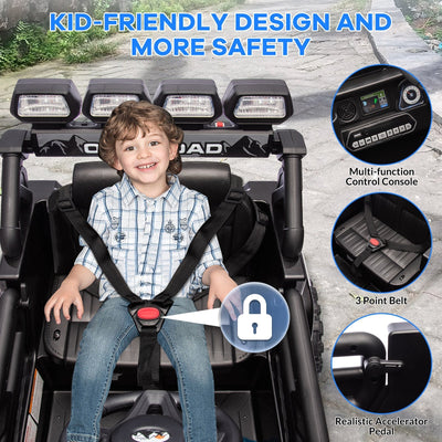 Garvee Ride - P Series: 12VElectric Ride on Truck Car For Kids Age 3+, Remote Control, Twin 25W Motors 3.1MPH Max Speed, Bluetooth USB Music Player, 4 Wheels Suspension LED Lights Safety Belt, Gift for Boy & Girl -Black