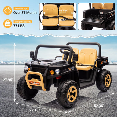 Garvee Ride - P Series: 24v Ride On Dump Truck, 2 Seater Electric Ride On Car Toy for Kids, Battery Powered UTV with 4x35W Motors, Shovel, Bluetooth, Remote Control, Music, LED Lights for Boys & Girls, Black