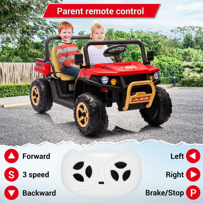 Garvee Ride - P Series: 24v Ride On Dump Truck, 2 Seater Electric Ride On Car Toy for Kids, Battery Powered UTV with 4x35W Motors, Shovel, Bluetooth, Remote Control, Music, LED Lights for Boys & Girls - Red