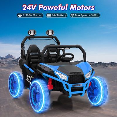 Garvee Ride - P Series: 2 Seater 24V Ride On Car,Electric Vehicle Utv Car for Kids,400W Motors Electric Truck With Remote,4.5MPH Max Speed,Four-Wheel Suspension，Music，Best Gift for Kids,Blue