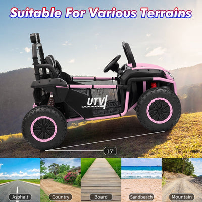 Garvee Ride - P Series: 2 Seater 24V Ride On Car,Electric Vehicle Utv Car for Kids,400W Motors Electric Truck With Remote,4.5MPH Max Speed,Four-Wheel Suspension，Music，Best Gift for Kids,Pink